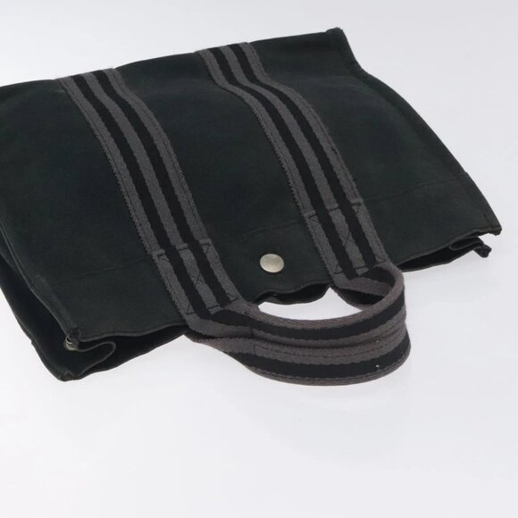 HERMES Fourre Tout PM Hand Bag Canvas Black Gray Silver Auth ti3266 - Picture 7 of 14